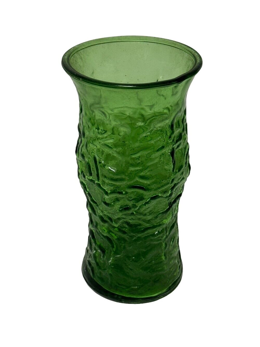 Vintage E.O. Brody Co. Cleveland Ohio Green Crinkle Glass Vase 8.5" Tall MCM